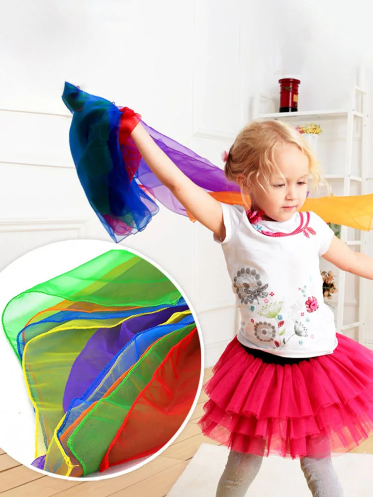 6PCS Dance performance gauze kindergarten children's puzzle early education toys parent-child dance colored gauze dance scarf