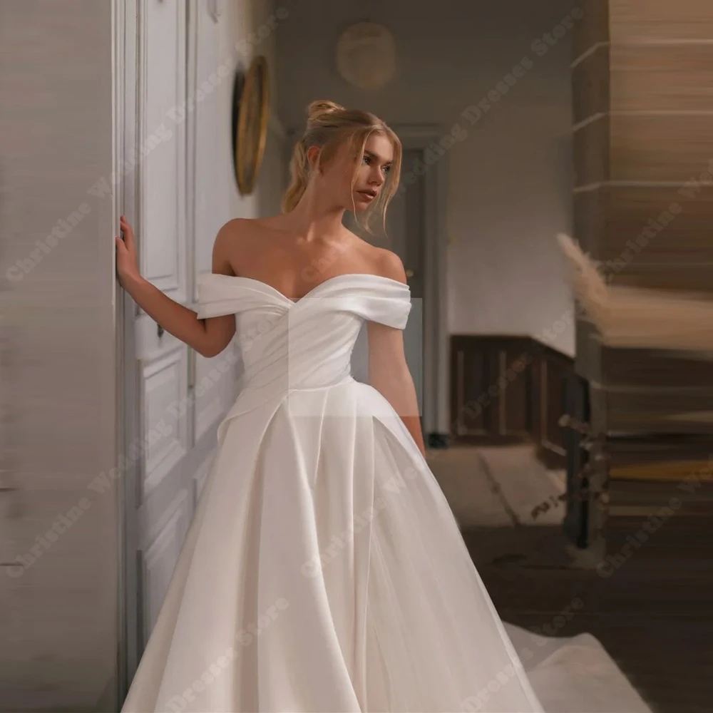 Off Shoulder Women Wedding Dresses Sexy Sleeveless A-Line Bridal Gowns Princess Mopping Length Ball Vestidos De Novia Customized 3