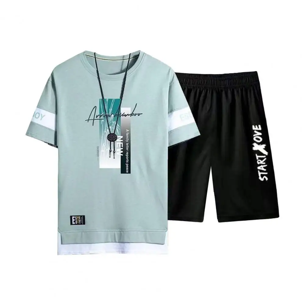 

Men T-shirt Shorts Set Men's Summer Letter Print T-shirt Wide Leg Shorts Set for Casual Sports Outfit Men Clothing Set