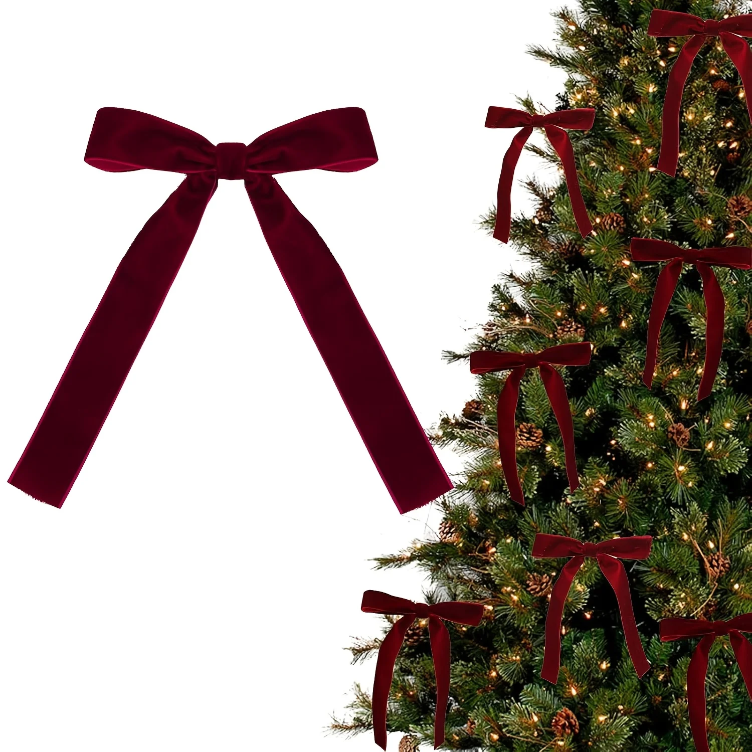 Burgundy Velvet Bows 20pcs For Christmas Tree Decoration Festive Holiday Garland Ties