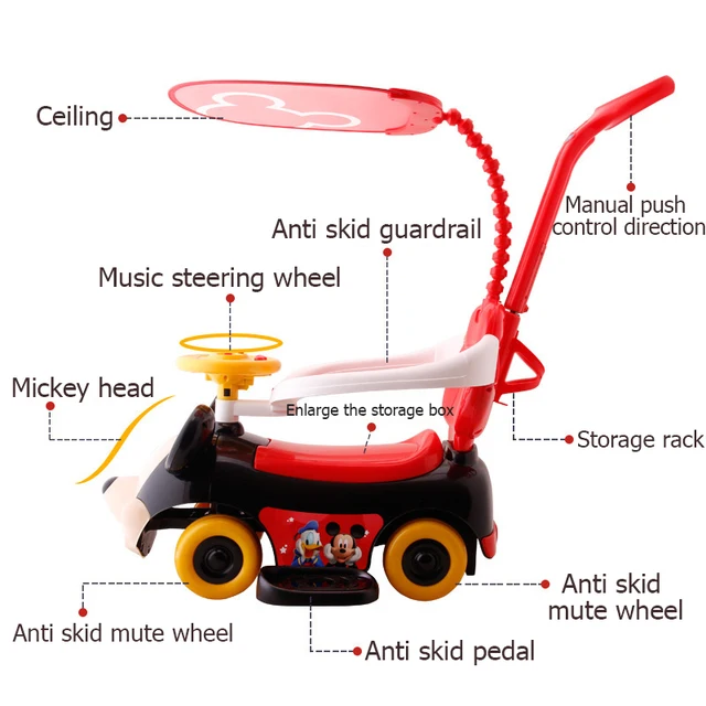 Disney Four Wheel Children's Baby Walker Bicycle Outdoor Riding Toys Car Baby Stroller Mickey Mouse Minnie Twist Car Kids Gifts 2