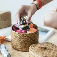 Weaving Snack Storage Box Jute Sundries Storage Baskets With Lids Wardrobe Table Round Gift Box Wicker Seagrass Flower Pot 1