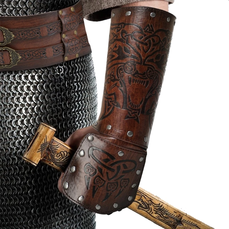 Knight Arm Gauntlets Bracer Vintage PU Gauntlets Wristband Medieval Leather Bracers Arm Armors Knight Protective Gear 6