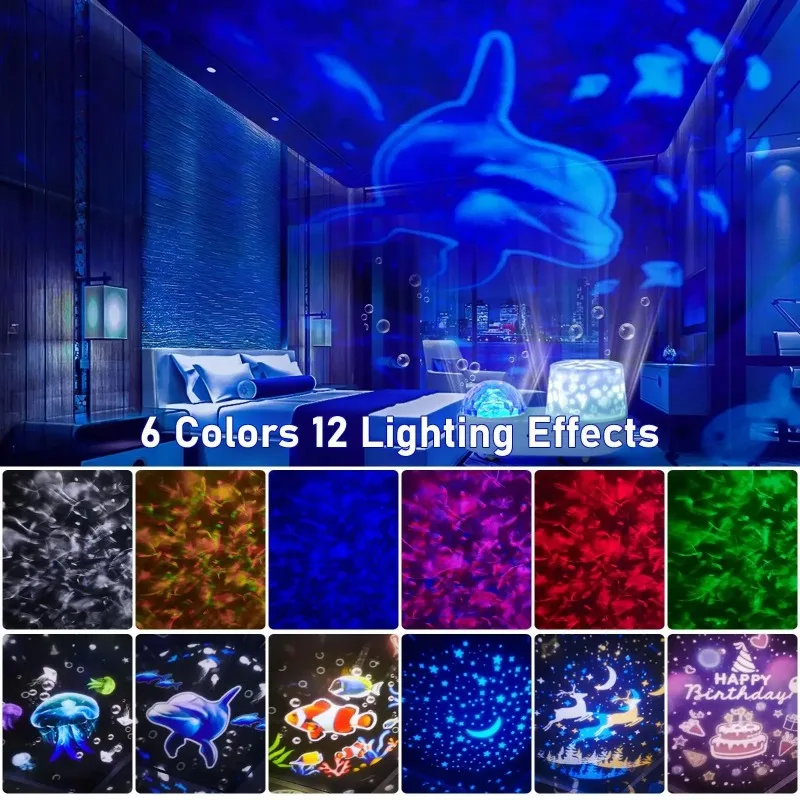 오션 별이 빛나는 LED 야간 조명, 어린이 별자리 은하 프로젝션 조명, 360 도 회전 조명