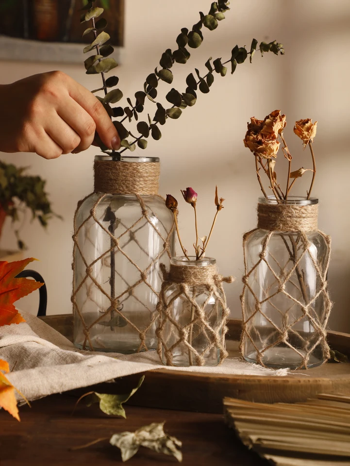 Lusso Vasi di vetro colorati verdi Vaso d'oro Vasi da fiori Fioriere