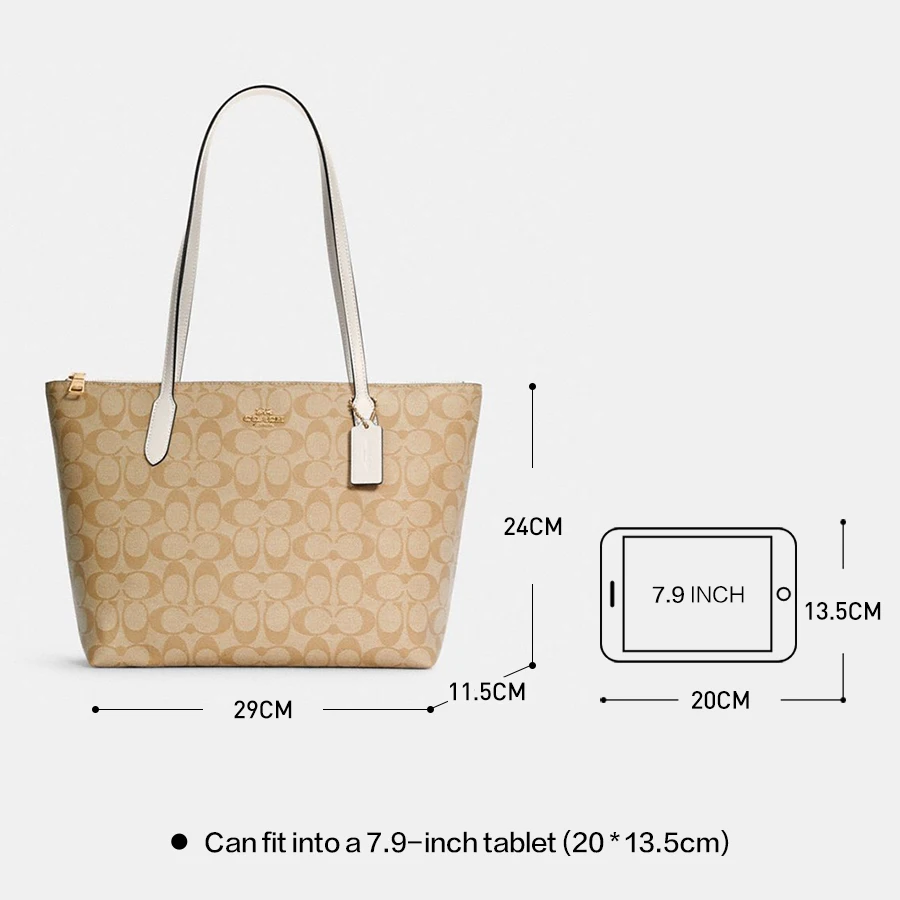 COACH women's large shoulder handbag tote khaki/white 4455 IMDQC