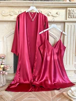 Summer fashion and sexy V-neck home bathrobe and nightgown 2pcs set - Image 3