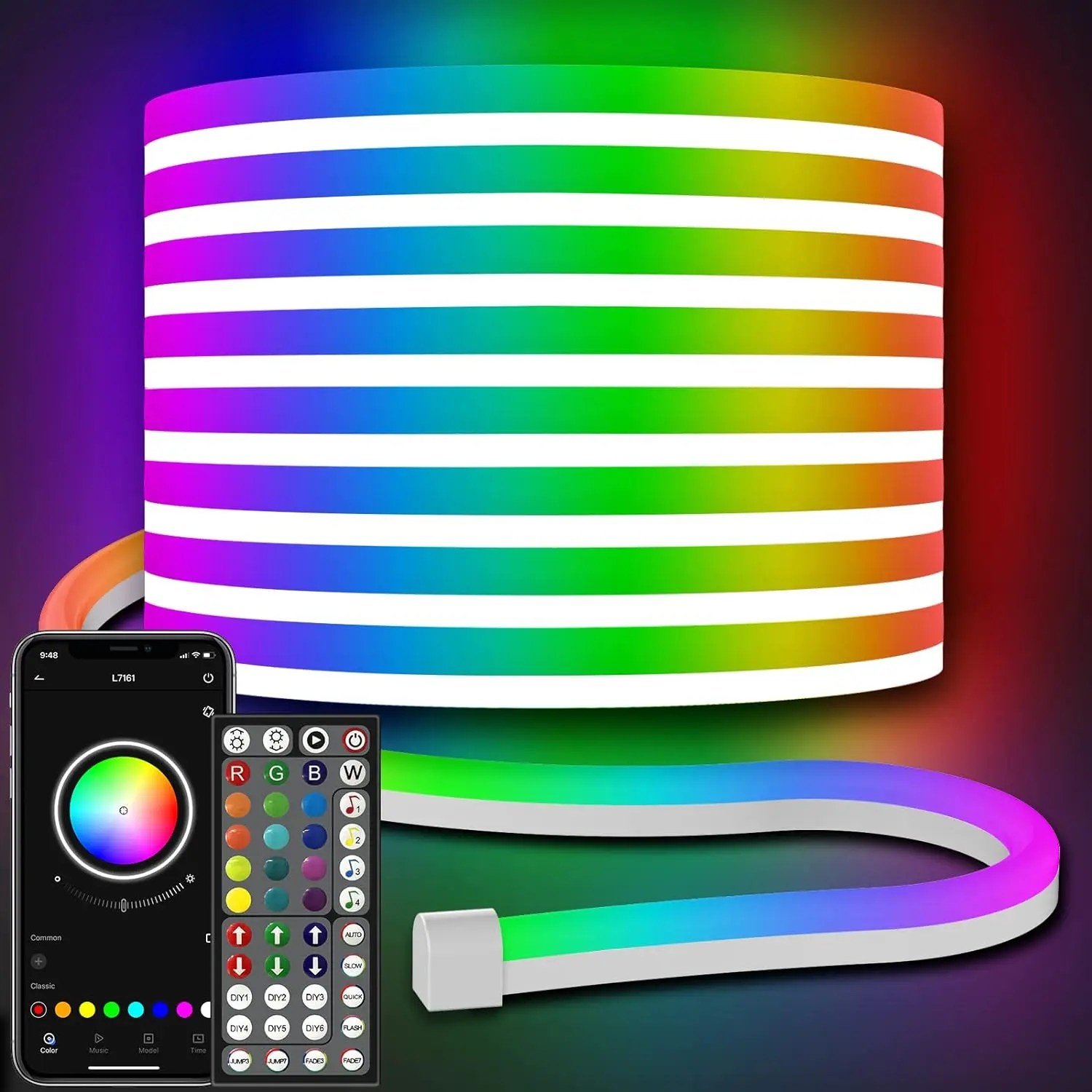 ตัวเลือกสินค้า RGB Neon Light Strip ปรับสีได้ ควบคุมผ่านแอปและรีโมท
