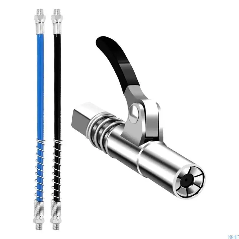 N84F High Pressure Single Handle Grease Guns Mouthpiece and 2 Flexible Hoses Suitable for Standard Grease Nipples M6 to M14