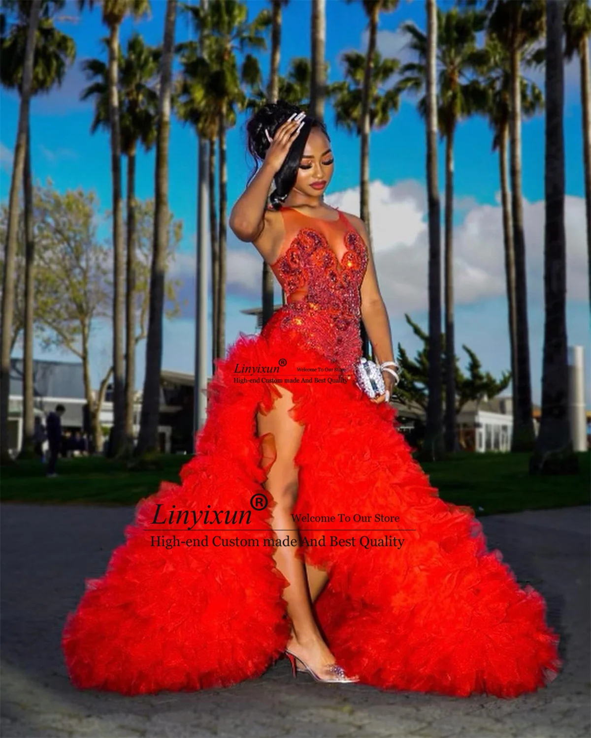 Elegant Ruched Satin Criss-Cross Back Slit Prom Gown TFB 6003 | blissfulprom main image 0