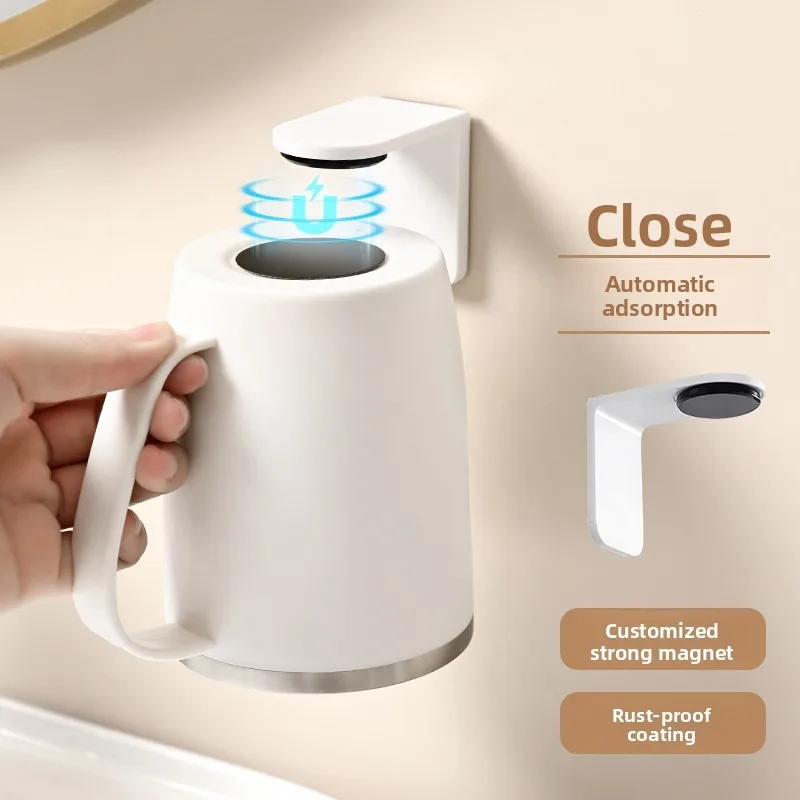 Magnetic Mouthwash 304 Stainless Steel Brush Mounted Non Perforated Toothbrush Cup Wall Shelf With Handle_voghion.com