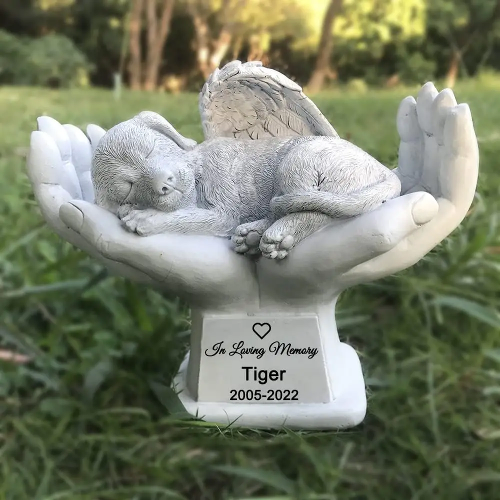 

Personalized Memorial Dog Angel Tribute Statue with in God's Hands, Pet Dog Grave Marker Headstone Memorial Garden Stones