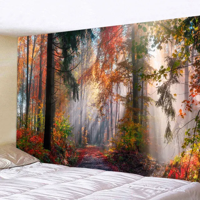 Tapisserie de paysage de fleurs, coucher de soleil, montagne, paysage naturel, affiches de jardin pour l'extérieur, grande tenture murale, décoration de chambre à coucher, couverture 5
