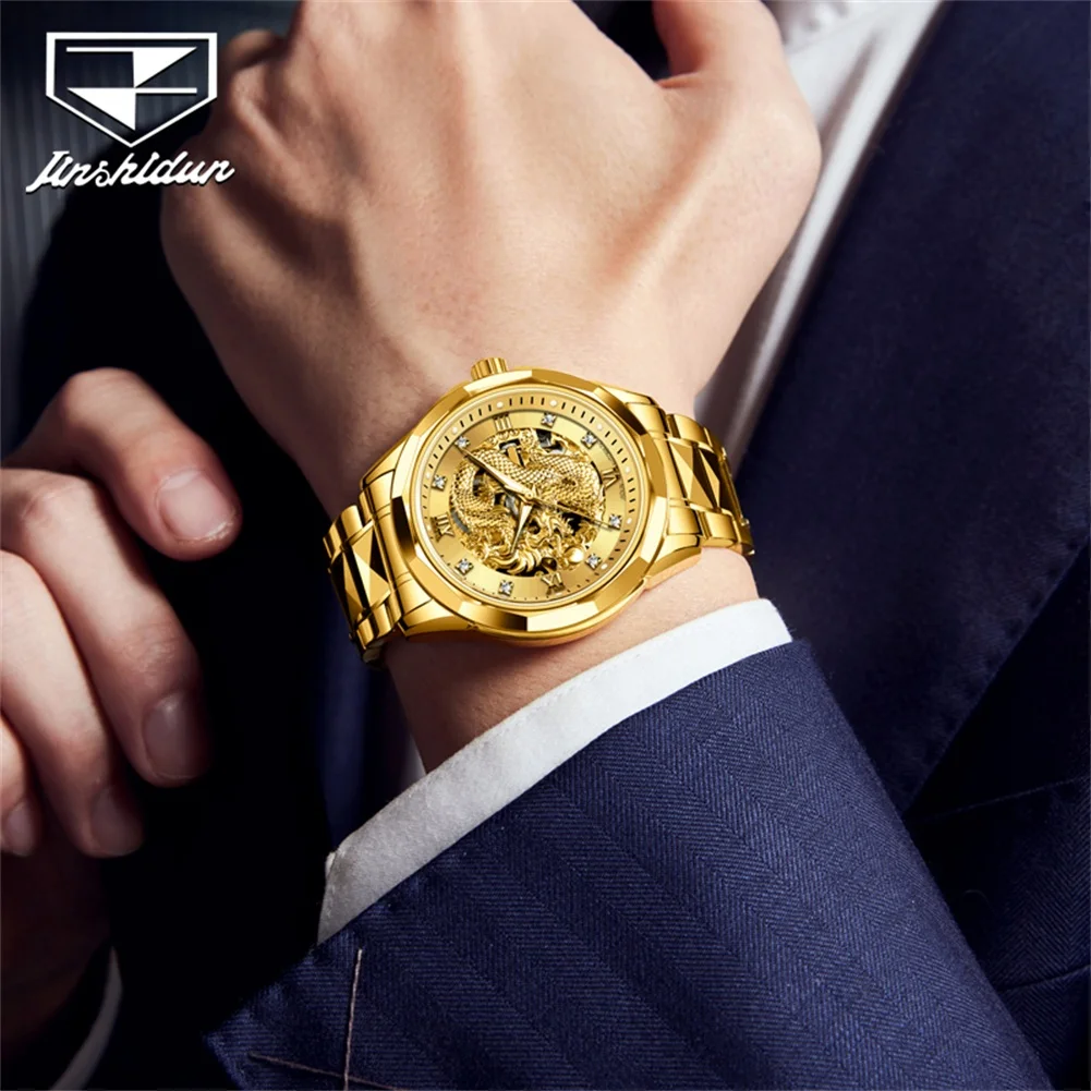 JSDUN 8840 Watch For Men Hollow Dragon Luxury Mechanical Men Watch Top Brand Diamond Scale Luminous Waterproof Dress Wristwatch