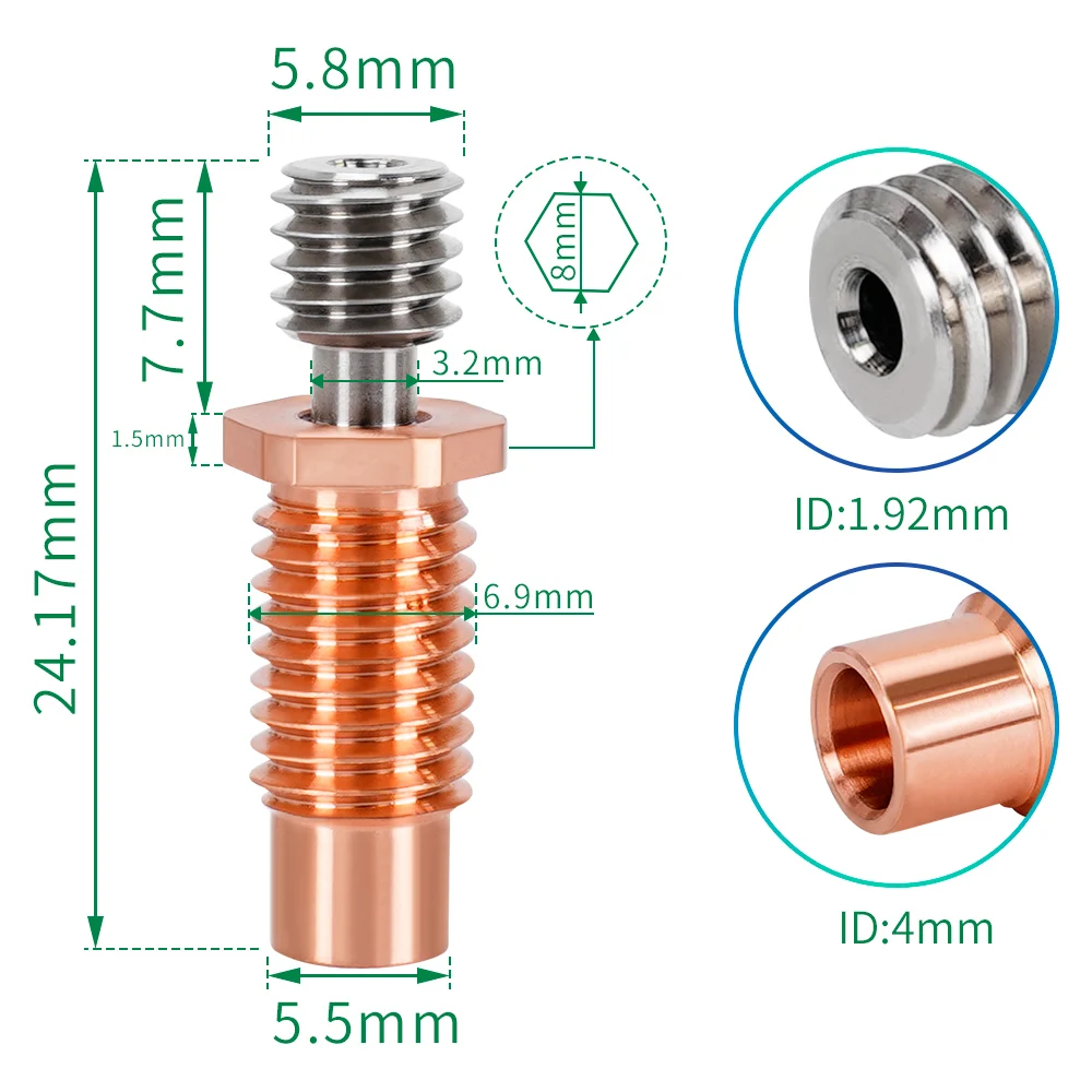 보론 2.4 HOTEND E3D V6 바이메탈 열 차단기, Ender 3 CR10 S1 용 바이메탈 스로트, 1.75mm PLA 3D 프린터 부품, 도매