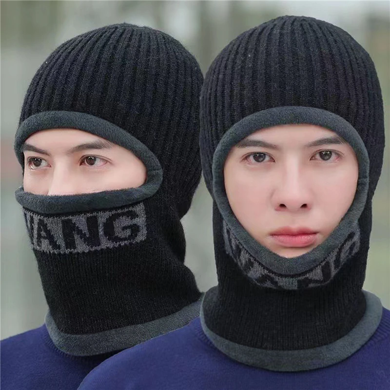 

Winter Men Solid Colour Warm Letter Knitted Hat Scarf Adult Plush Thicken Outdoor Windproof Caps Women Fashion Hat