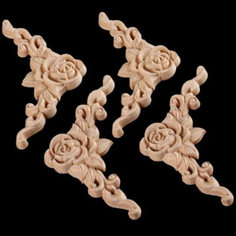 Carved Corner Decal Frame Wooden Arts Home D&eacute;cor Crafts Unpainted European Style Floral Wood Rose Applique High quality