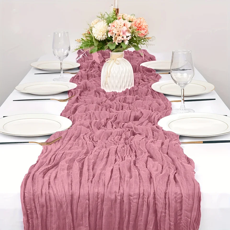 Camino De Mesa Rosa Romántico 90x300 Cm, Tela De Gasa Boho, Perfecto Para Bodas, Navidad Y Fiestas