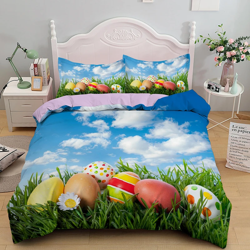 

Cute Single King Queen Full Size Egg Bedding Set Happy Easter Cover Sets Comforter Quilt Covers With Pillowcase Bedcloth