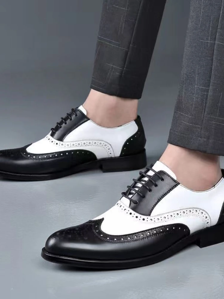 Mens Leather Dress Shoes Leather Brogues Men Big Size Fashion Wedding Party Men Dress Shoes Italian Designer Male Drivng Formal Shoes Lace Up Oxfords