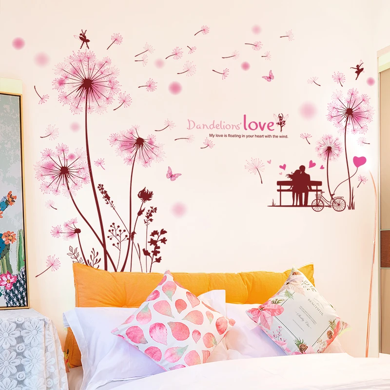 [shijuekongjian] Pink Dandelions Flowers Wall Stickers DIY Couples Wall