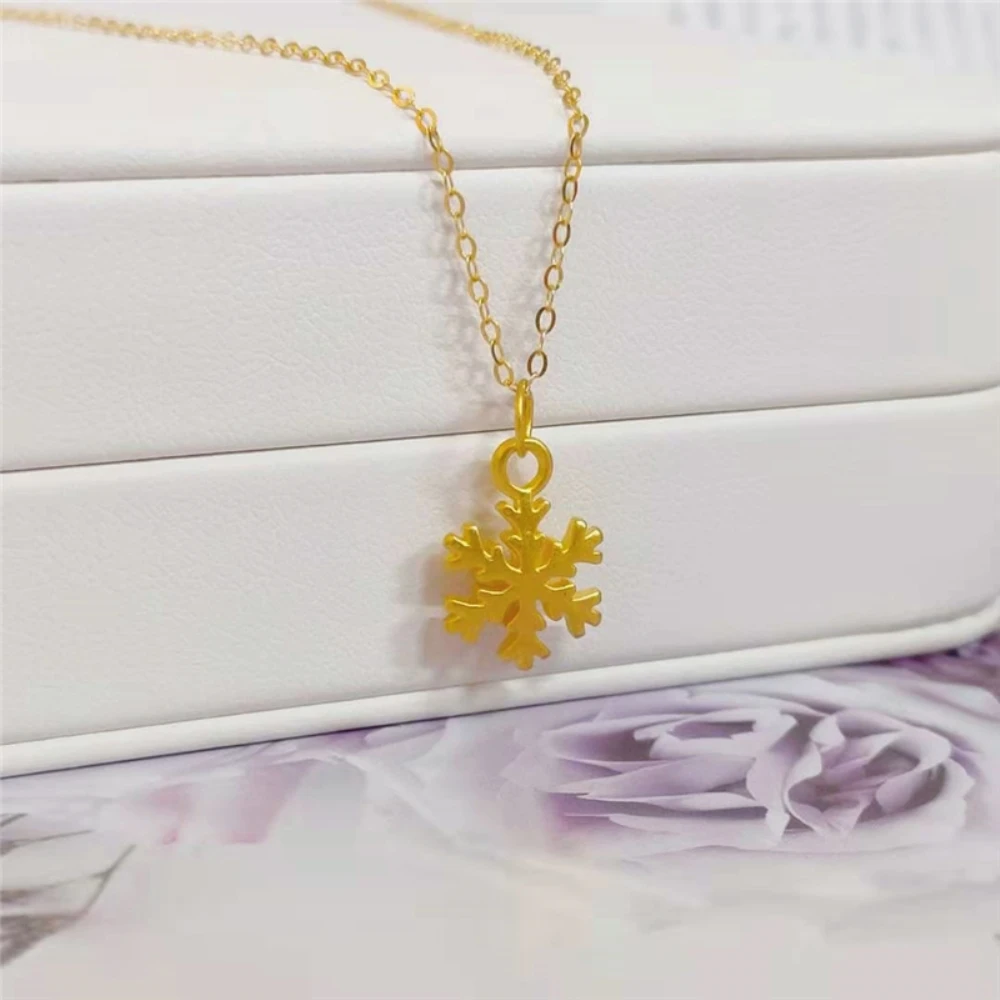 

1PCS Real 24K Yellow Gold 3D Snowflake Pendant 18K Yellow Gold O Chain Necklace 17.7"L