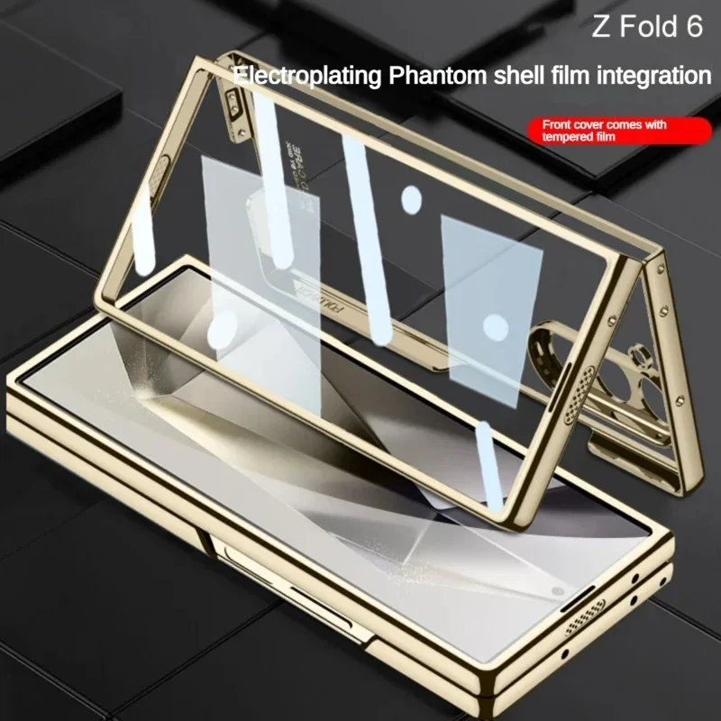 Ultra Thin Electroplating Transparent Case with Tempered Film and Shockproof Hard Back Cover