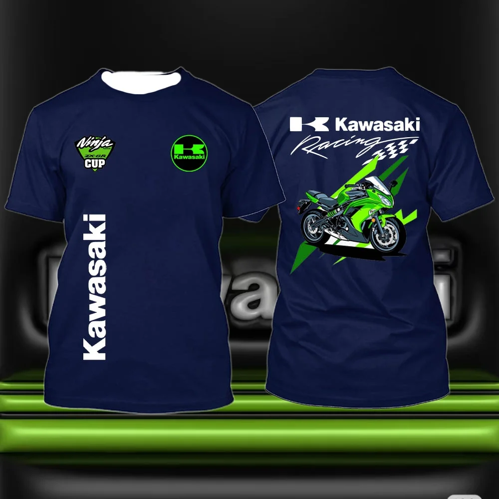 25/26Kawasaki 인증 티셔츠 프린트 티셔츠 빠른 건조 땀 흡수 느슨한 편안한 기관차 패션 모토