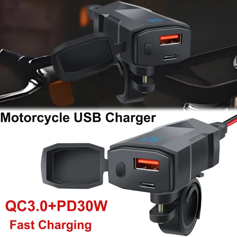 High-Speed Dual USB Motorcycle Charger with Voltmeter - Waterproof and Durable
