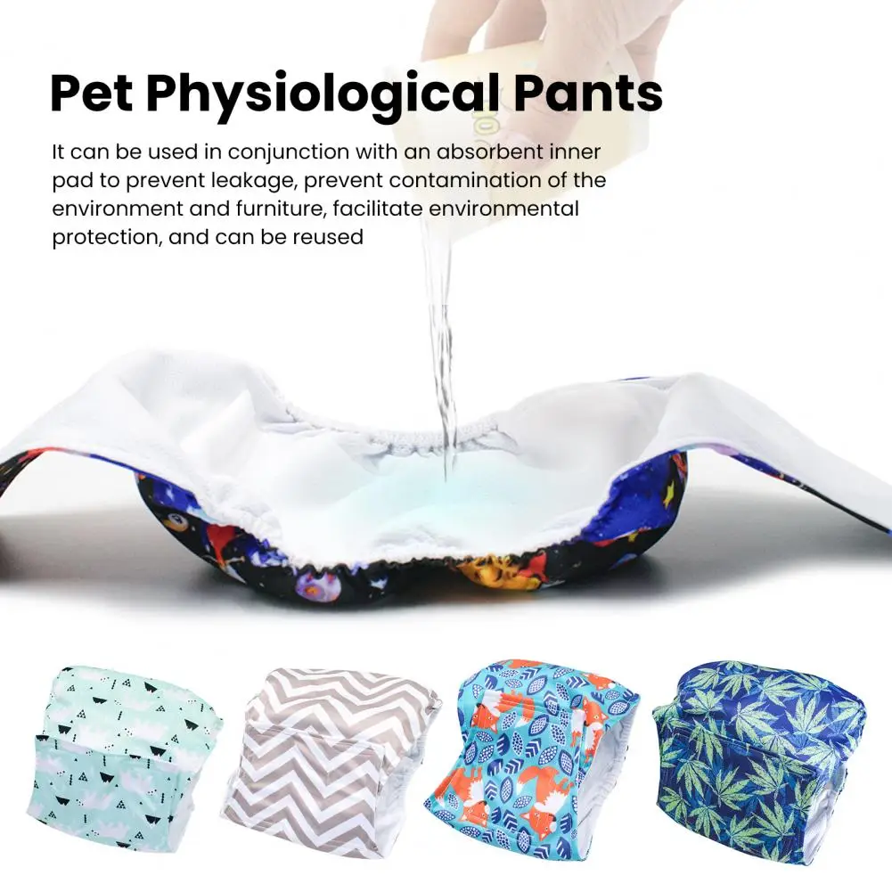 

Male Dog Diaper Dog Wraps Cartoon Print Fastener Tape Washable Dog Diaper Elastic Trim Dog Belly Band Pet Menstrual Pants