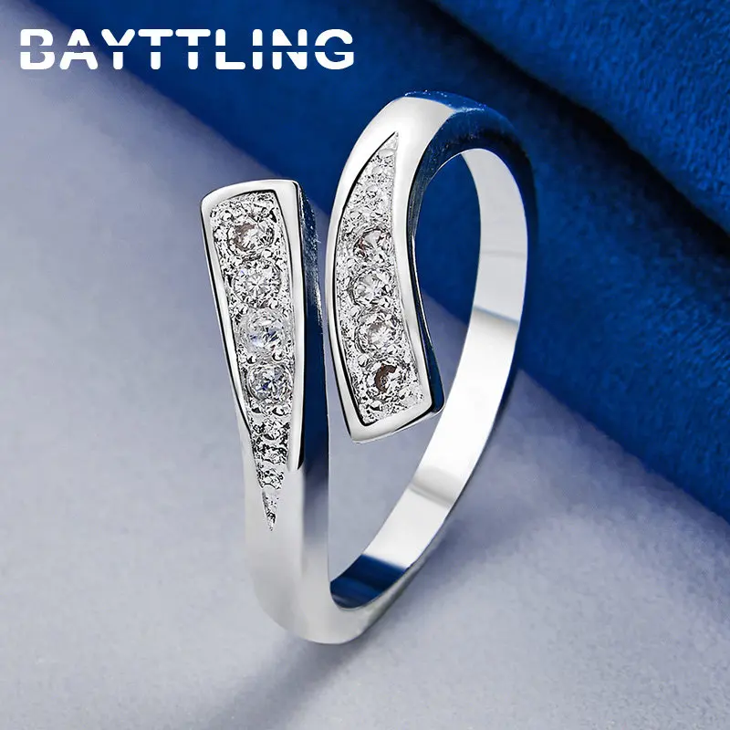 BAYTTLING 925 Sterling Silver Exquisite Open Zircon Ring For Women Fashion Wedding Temperament Jewelry Accessories