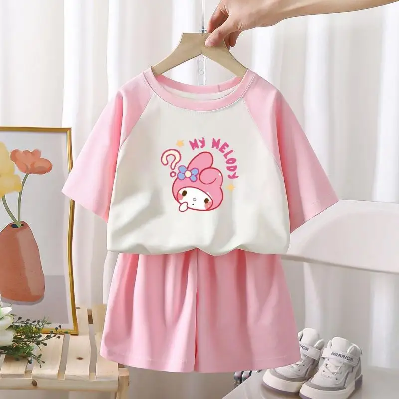 

Girly Heart Hello Kitty My Melody Anime Kawaii Sanrio Casual Short Sleeve Shirt Pants Cute Cartoon Pochacco Hooded Gifts for Kid