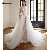 Exquisite Detachable Train Wedding Dress 2026 V Neck Mermaid Bridal Gown Lace Long Sleeve Wedding Gown Customized 3