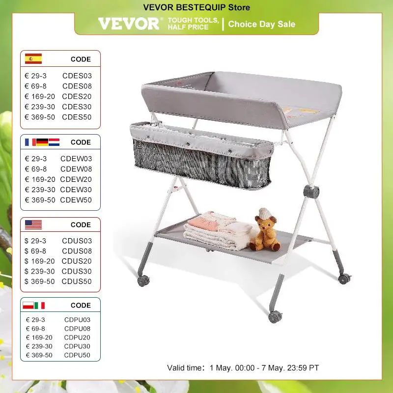vevor-baby-changing-table-folding-diaper-changing-station-with-lockable-wheels-3-level-adjustable-heights-for-newborns-infant