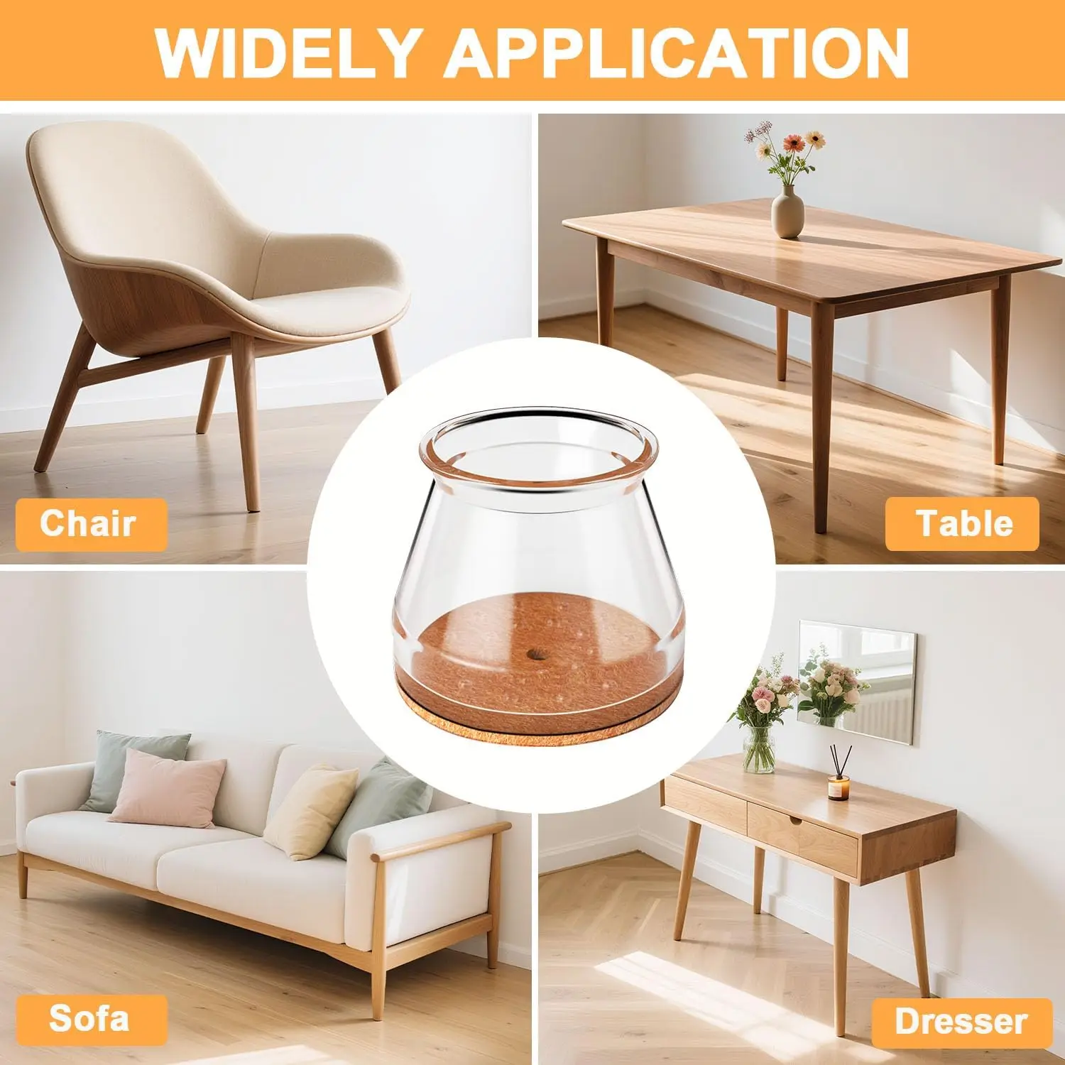 Silicone Chair Leg Floor Protectors with Non-Slip Felt, Furniture Cups