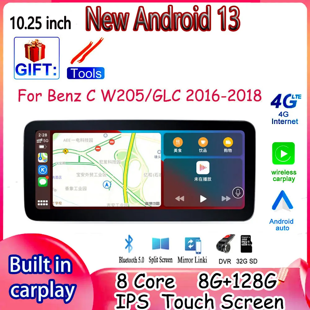 

Android 13 For Mercedes Benz C-Class W205 / GLC-Class X253 / V-Class W446 2015-2018 Car Radio Carplay Auto Stereo GPS Navigation