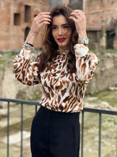 

Brown Leopard Print Women Blouse Za 2022 Fashion Spring Summer Long Sleeve Turn Down Collar Basic Office Ladies Shirts Tops New