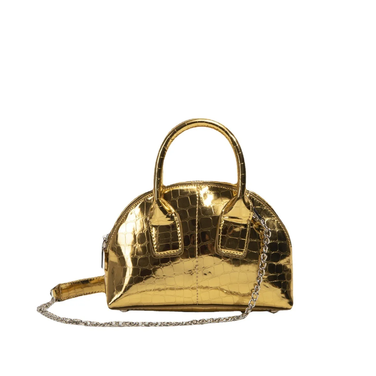 Women Handbags with Chain Bright Solid Color Fashion Trend Mini Handheld Diagonal Straddle Bag Shell Top Handle Bag for Female
