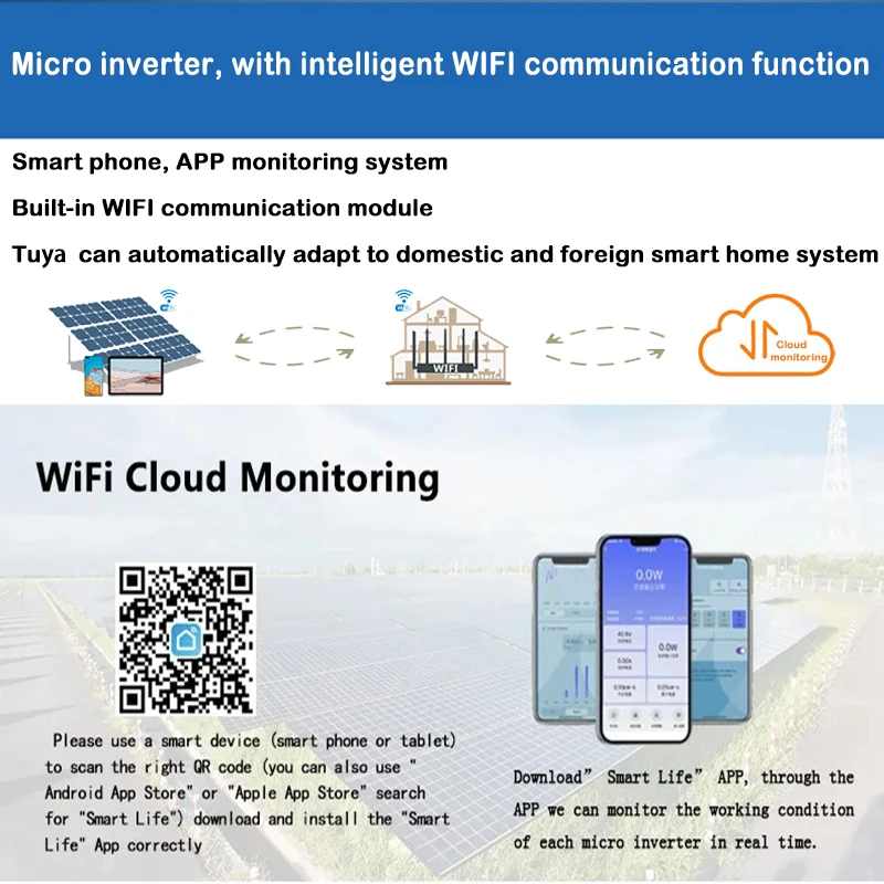 600W 700W 800W 1000W Micro Solar Panel Smart Inverter Pure Sine Wave Home Inverter 36V MPPT On Grid Tie for 220/110V AC