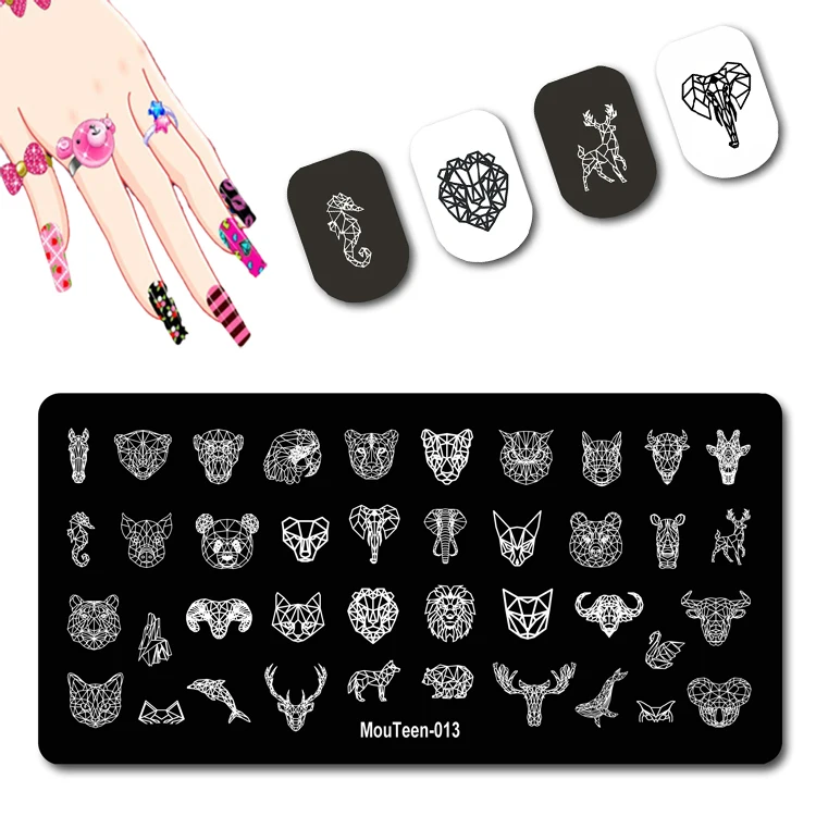 

Geometric Animal Figure Nail Stamping Fierce Animal Head Plate Printing Plate Lion Tiger Mold Nail Art Template #013