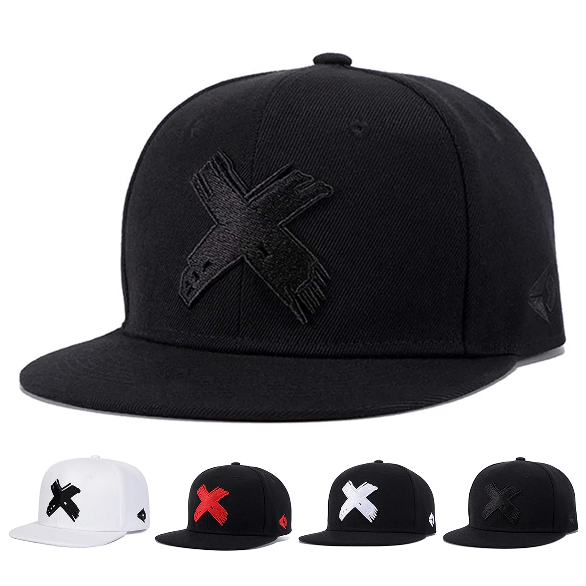 Unisex X-Buchstaben-Stickerei Hip-Hop-Hüte Frühling Herbst Verstellbare Lässige Snapback-Baseballkappen Outdoor-Sonnenschutzhut – Detail 1