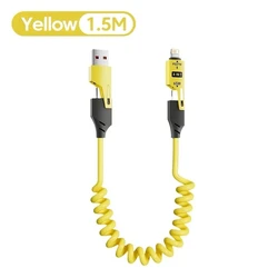 Compact 4 - in - 1 65W Telescopic USB Type C Quick Charger Cable - 1.5m (Yellow)