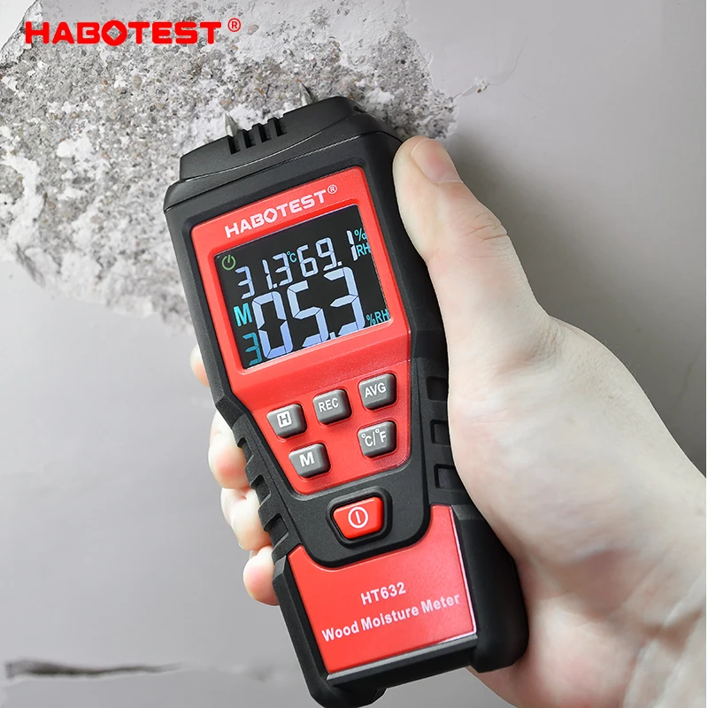 Wood Moisture Meter HT632 Wood Moisture Meter Wall Water Tester Digital Humidity Meter HABOTEST Two Pins Hygrometer Concrete Cement Brick Detector