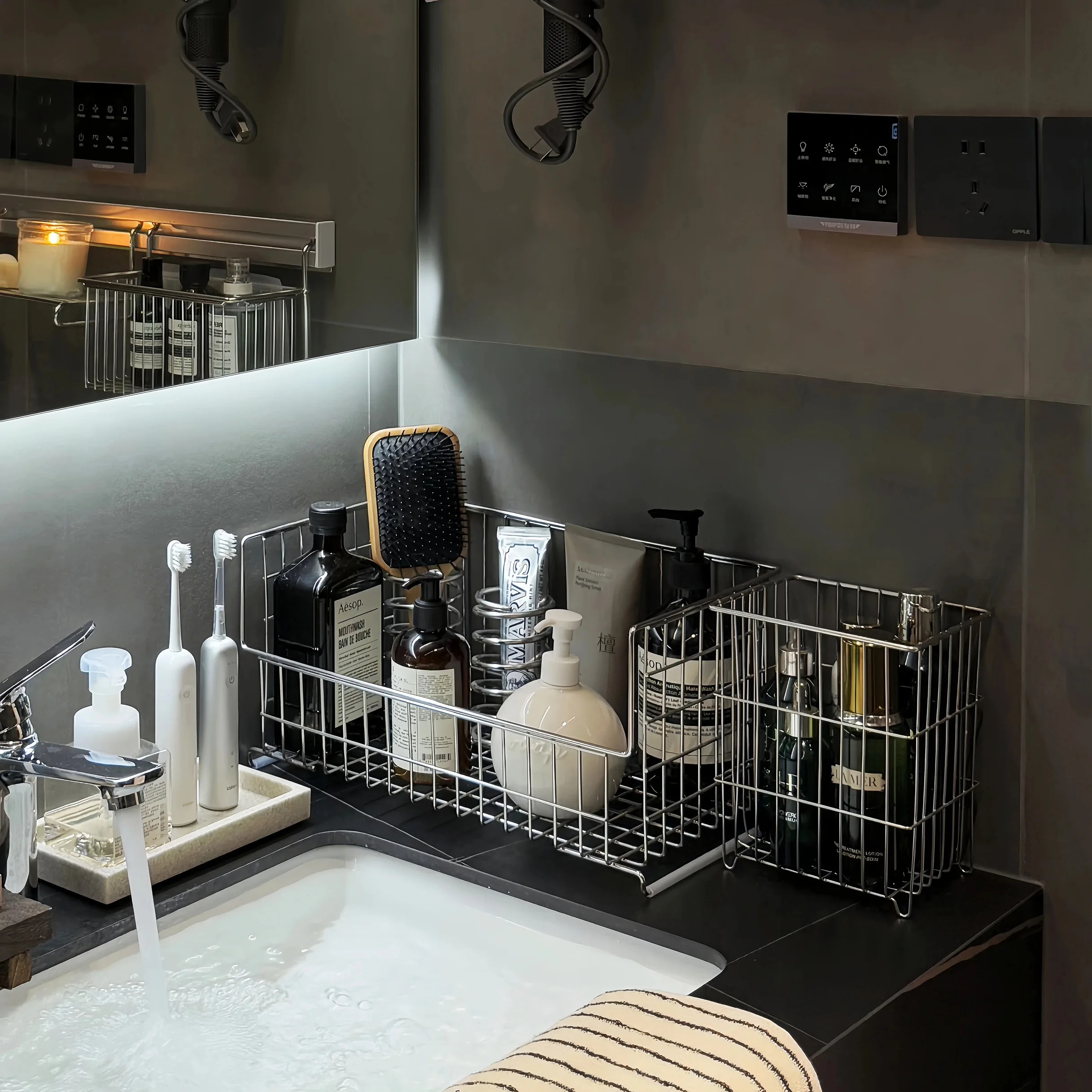 Stainl Steel Batoom Desktop eup Cosmetics Storage Basket Coffee Miscellaneous Organizer Ra Home Storage Solution