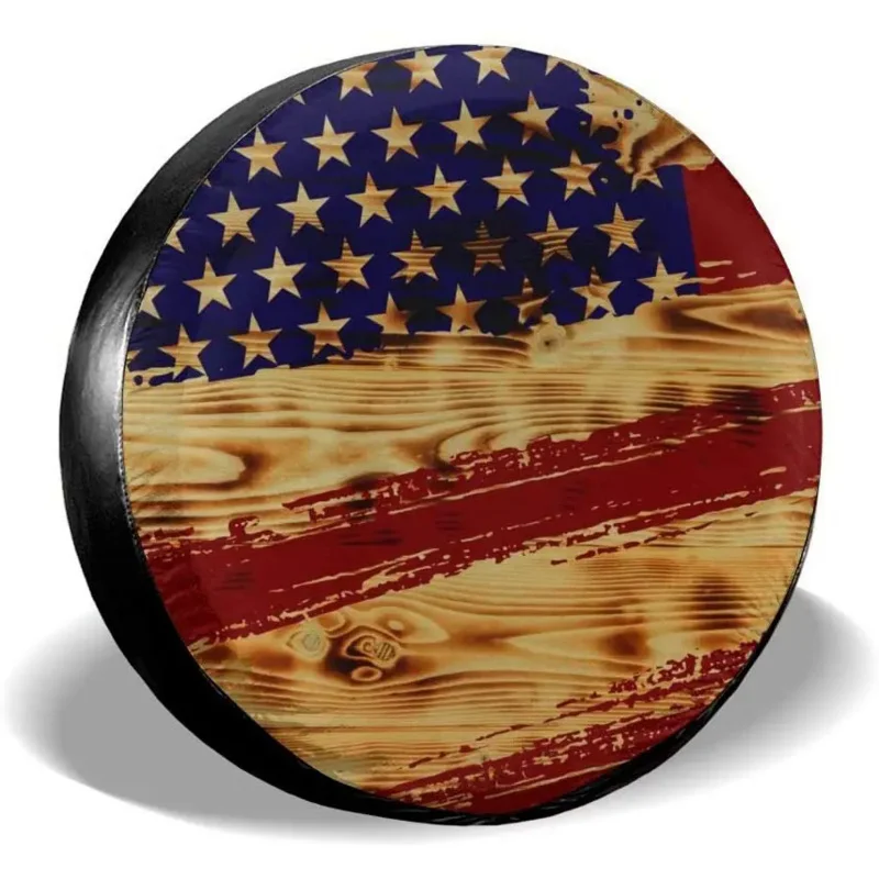 

CENSIHER Spare Tire Cover Blue Line Retro American Flag Waterproof Dust-Proof Universal Spare Wheel Tire Cover Fit for