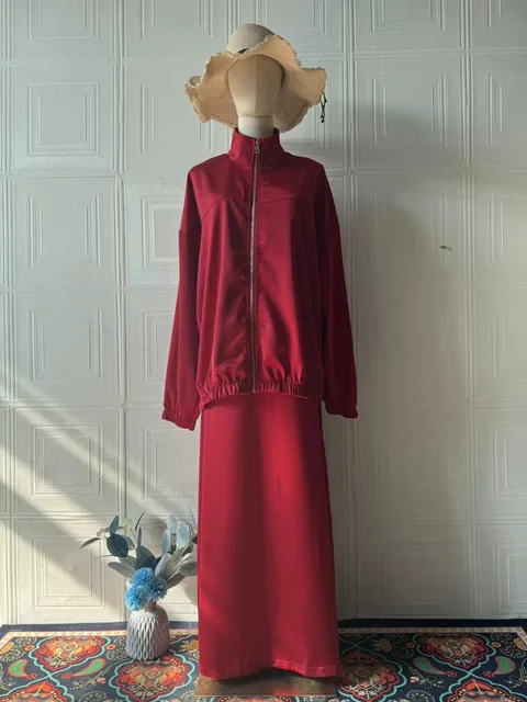 Robe musulmane Satin 2 pièces ensemble femmes fête Abaya Musulman Ensembles arabe longue Robe dubaï caftan robes Jalabiya Ramadan Eid