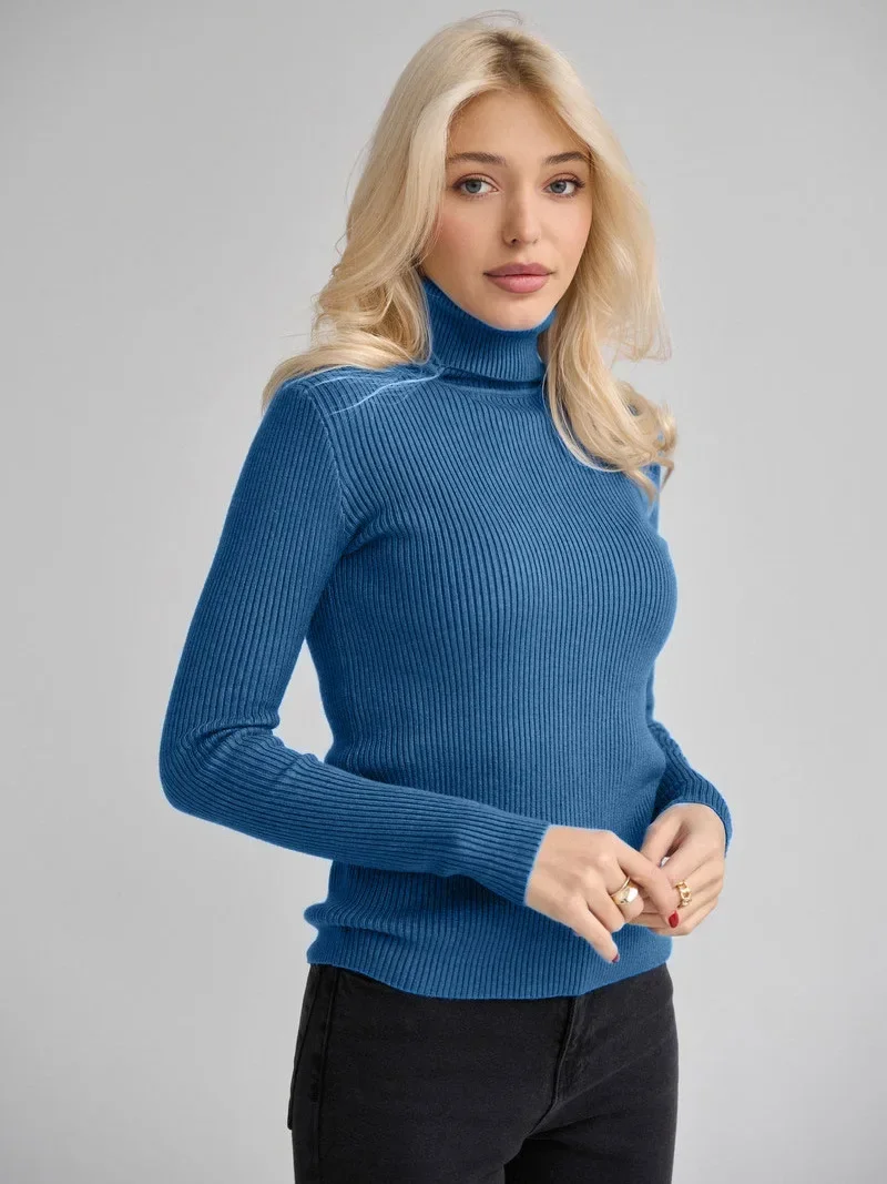 

2023 Autumn Women's Sweater Turtleneck Knitted Korean Fashion Undershirt Pullovers Cheap New Knitwears Jumper Long Sleeve Tops