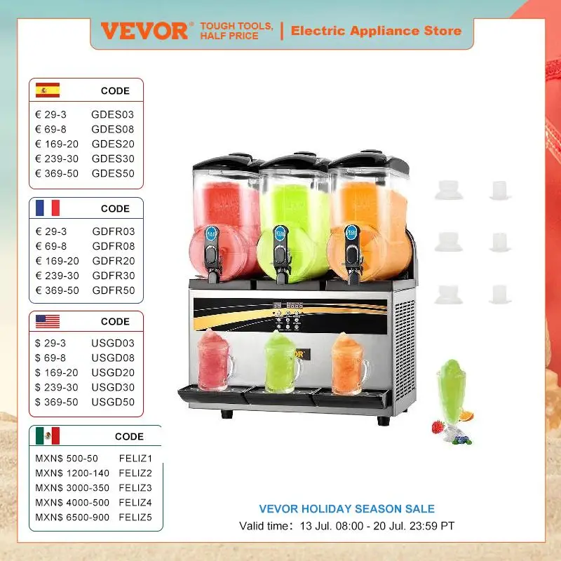 VEVOR 45L Slushy Machine Intelligent LED Control Panel Drink Dispenser Juicer Beverage Granizing Smoothie Maker for Commercial