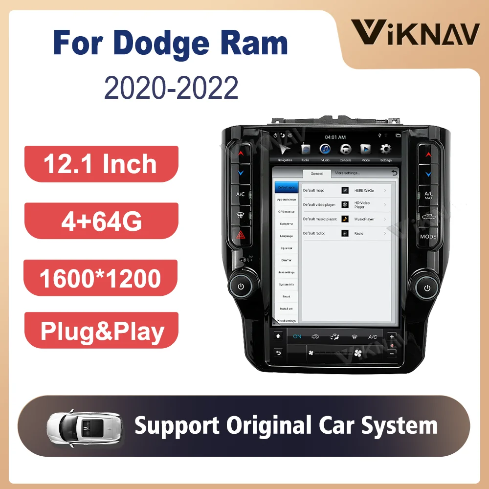 

PX6 12.1Inch 64GB Car Radio For Dodge Ram 2020-2022 Navigation GPS 1080P 360 View Original Car Functions Steering Wheel Control