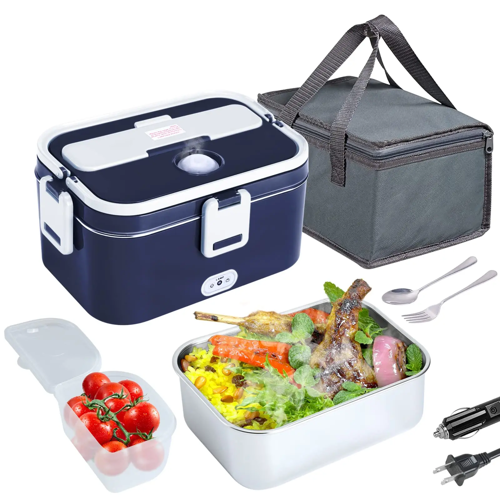 

60W Electric Lunch Box 1.8L Capacity Food Heater, 12V/24V Portable Food Heater for Home/Office, Car, Truck Heating Lunch Box